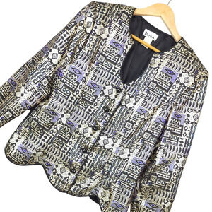 Vintage Patra Womens Metallic Long Sleeve Blouse Sz 12 Geometric Tribal EUC